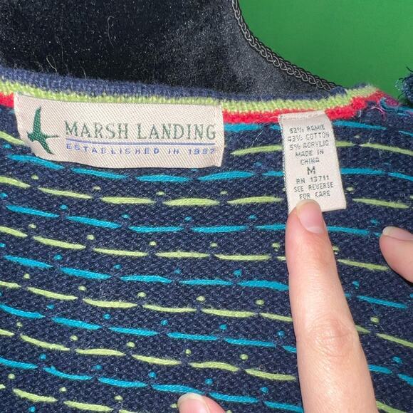 Marsh Landing Granny Knit Cottage Navy Pink Women's Cardigan M Vintage Grandma - Picture 14 of 16